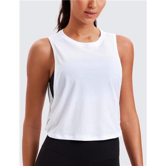 Pima Cotton Cropped Workout Tank Tops for Women - Sleeveless Sports - Picture 2 of 8